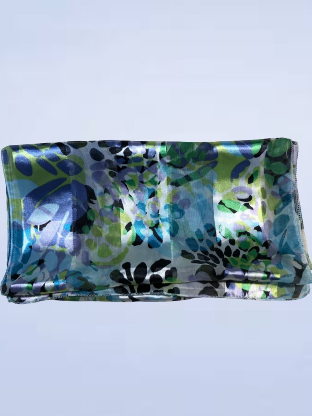 Abstract Floral Scarf In Vibrant Blue And Green With A Glossy Sheen